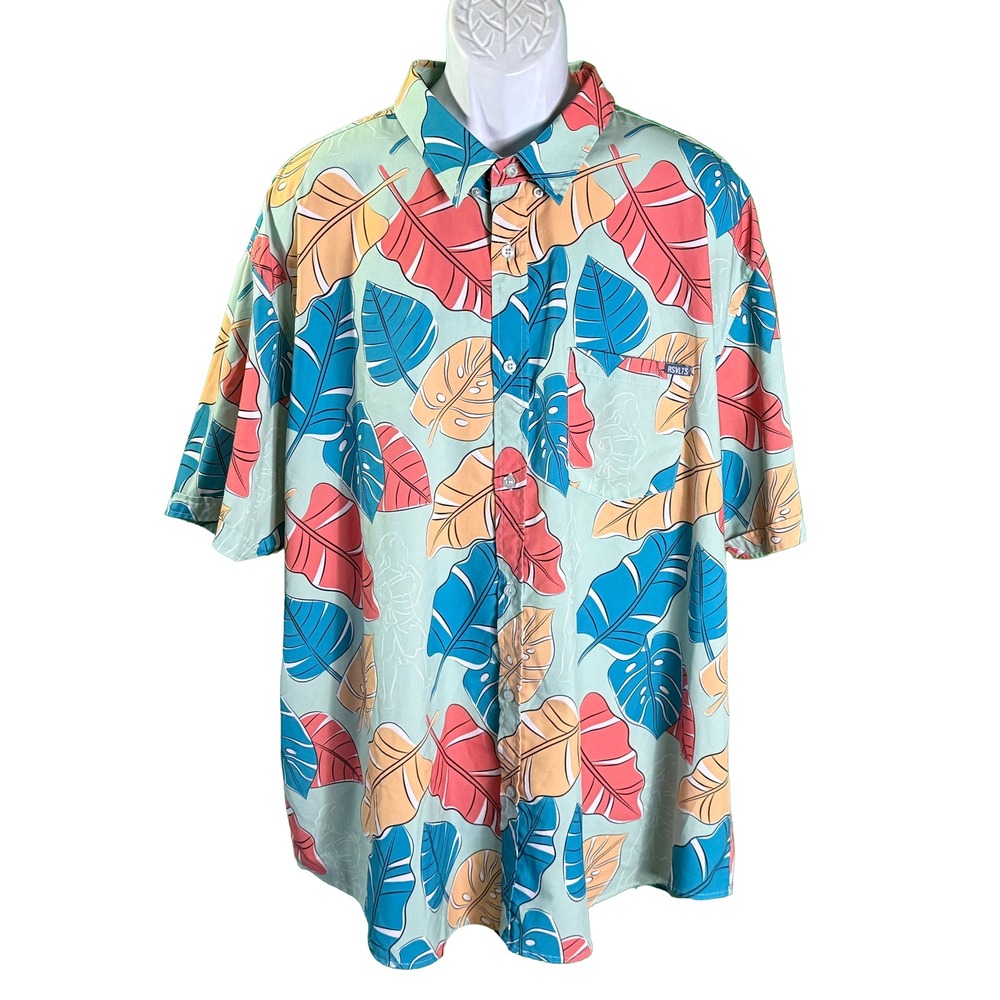 RSVLTS Moana Button Down Shirt Mens 3XL Mint Green Tropical Leaf Kunuflex Disney